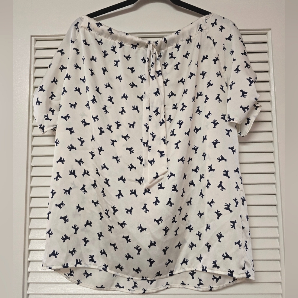 Final Touch - White & Blue Dog Pattern Short-Sleeve Lightweight Top W Back Bow